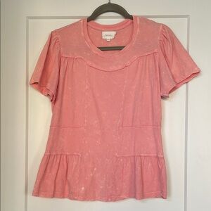 Anthropologie Deletta Acid Washed Pink Coral Cotton Peplum Top